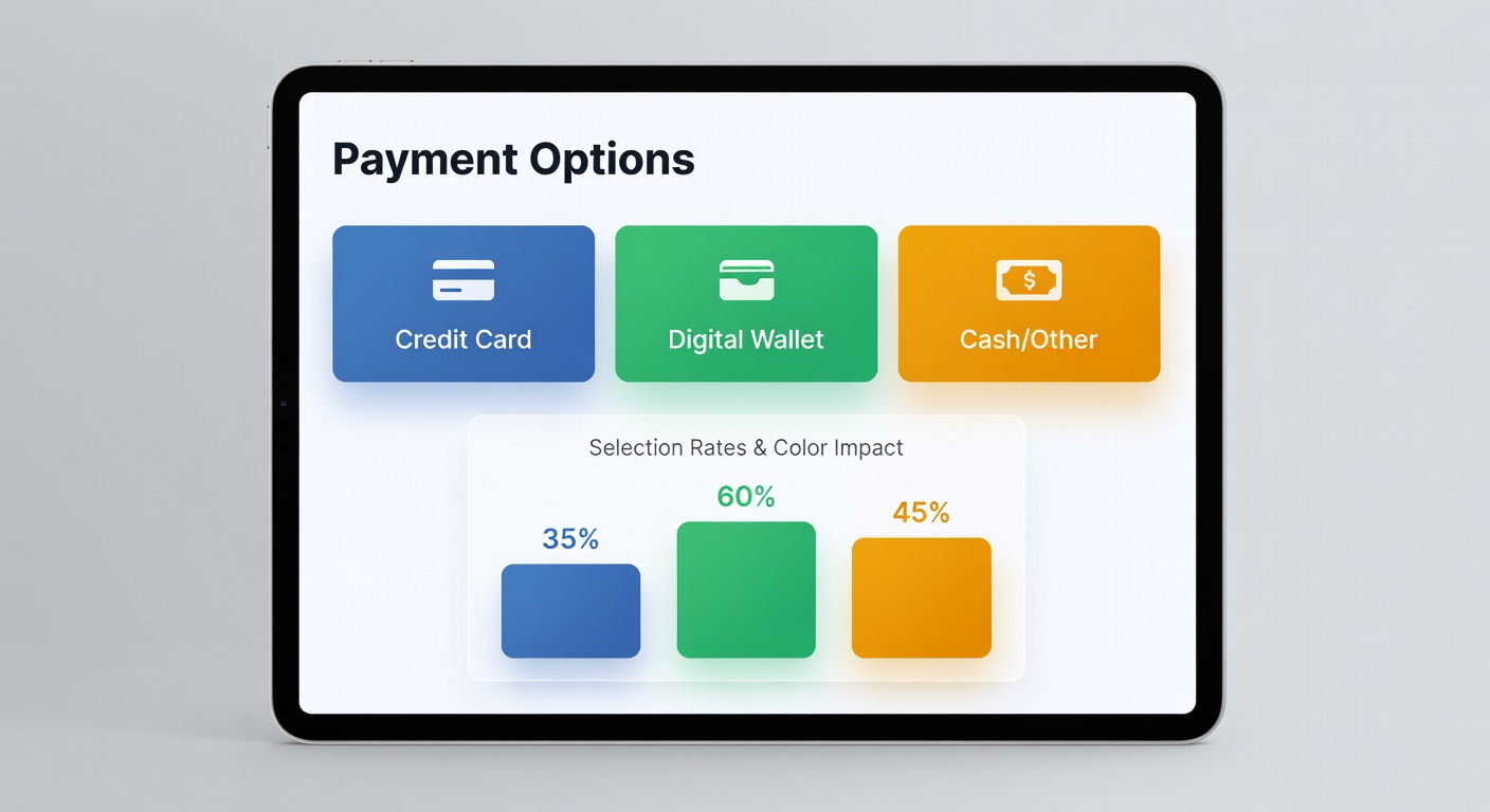 Close-up of mobile payment selection screen during blackjack with varied color-coded options including blue, green, and red accents