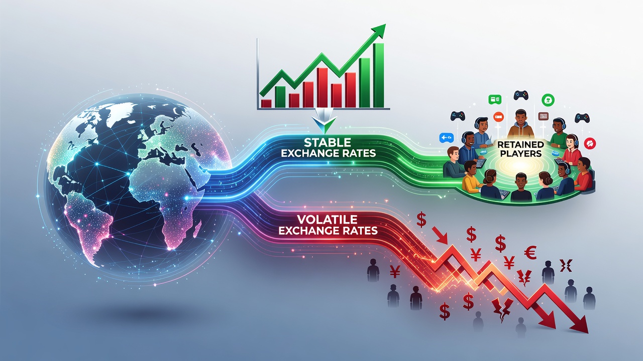 Global gaming platform interface showing currency conversion tools and player activity dashboards