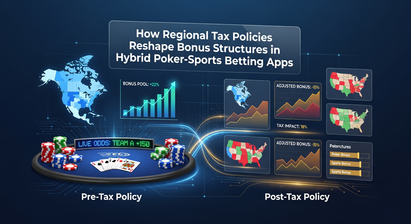 Hybrid poker and sports betting app dashboard displaying bonus offers and regional tax adjustment indicators