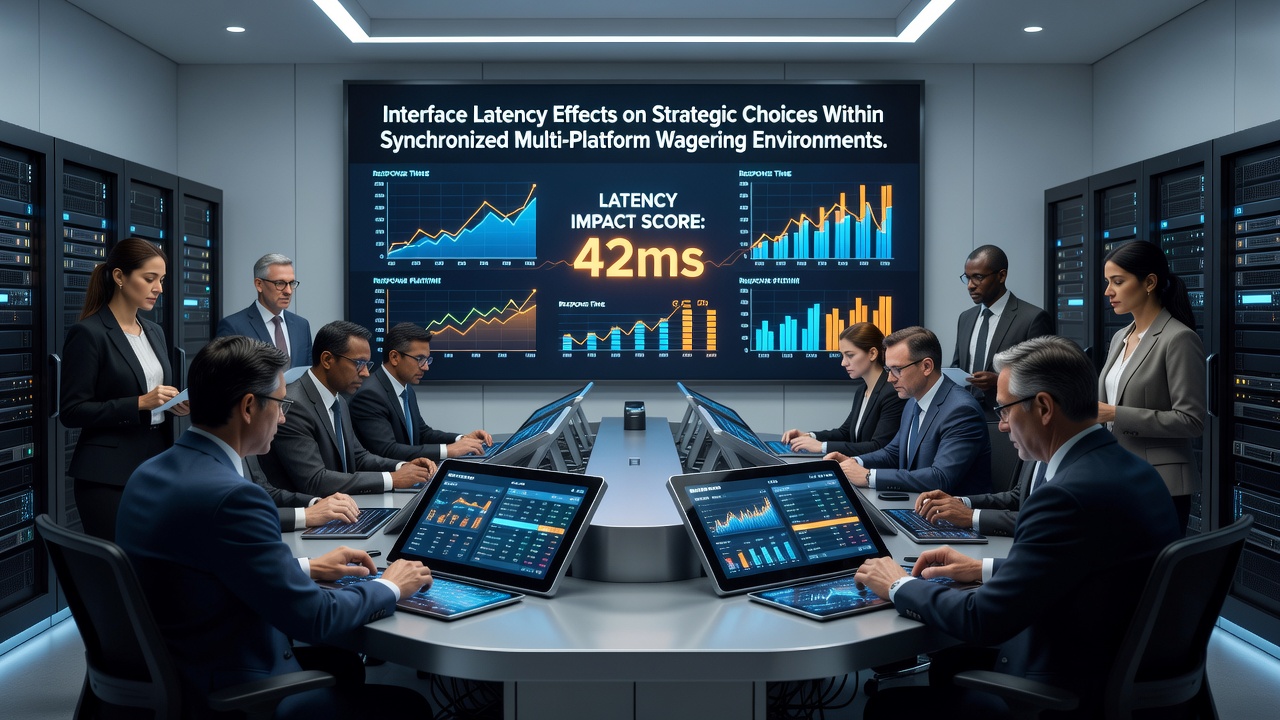 Analytics dashboard displaying latency metrics and player decision patterns in multi-platform wagering sessions