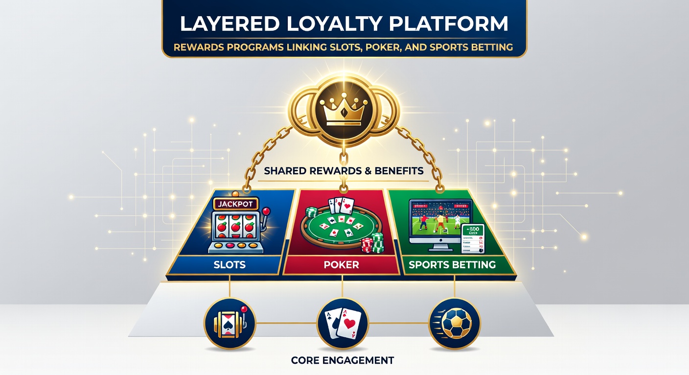Screenshot of a loyalty app dashboard displaying points balance, tier progress, and redeemable rewards for slots, poker, and sports betting