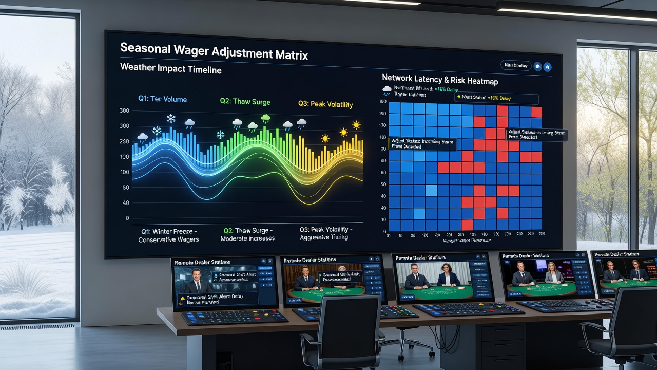 Network monitoring dashboards displaying wager timing variations linked to seasonal weather data