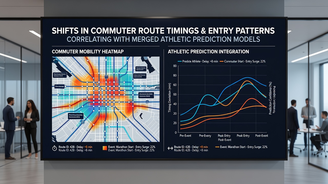Digital dashboard displaying synchronized commuter flow data and platform activity metrics