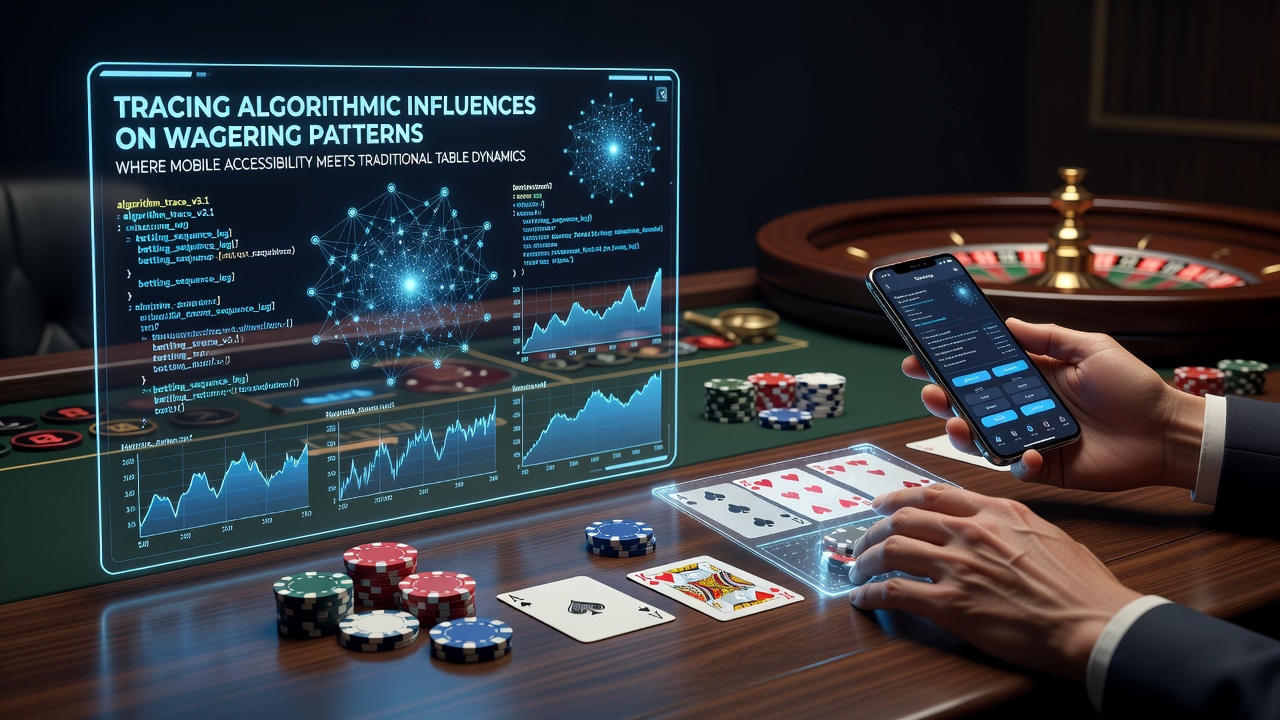 Mobile device displaying live table game interface alongside traditional casino table setup