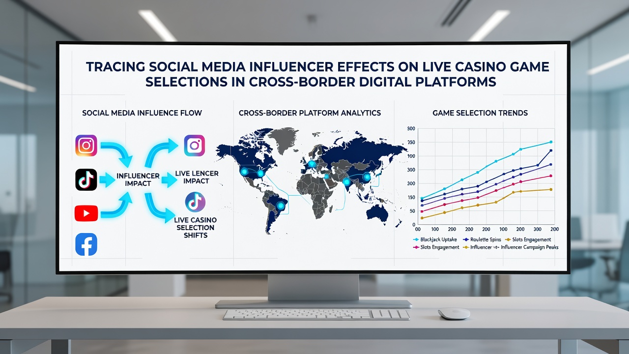 Analytics dashboard showing influencer impact on live casino game selections across borders